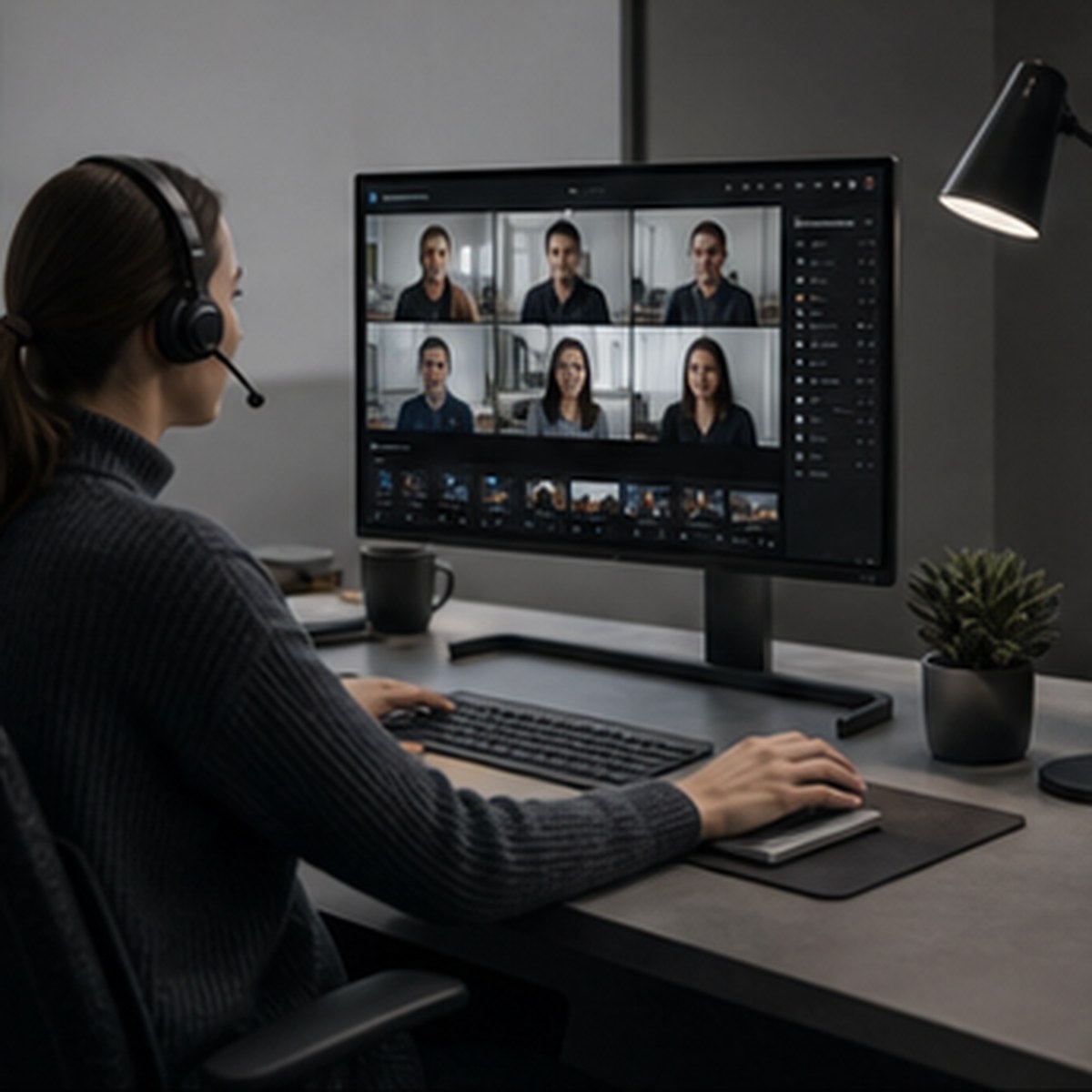 FinishCue demo conversation in a modern post-production office
