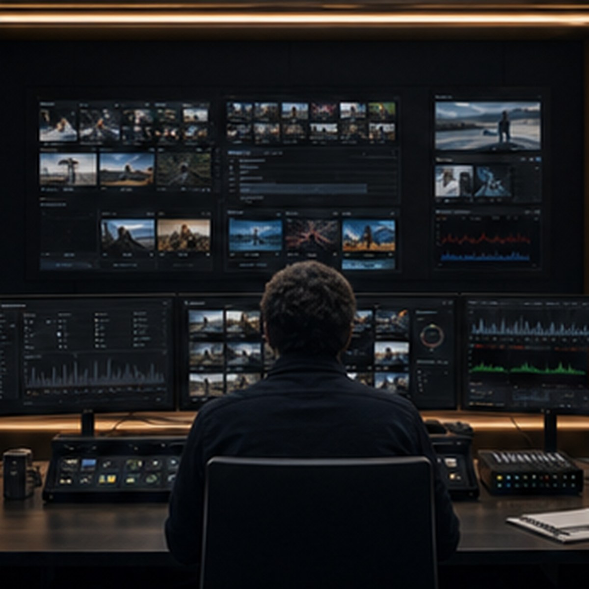 Post-production team reviewing work in an office